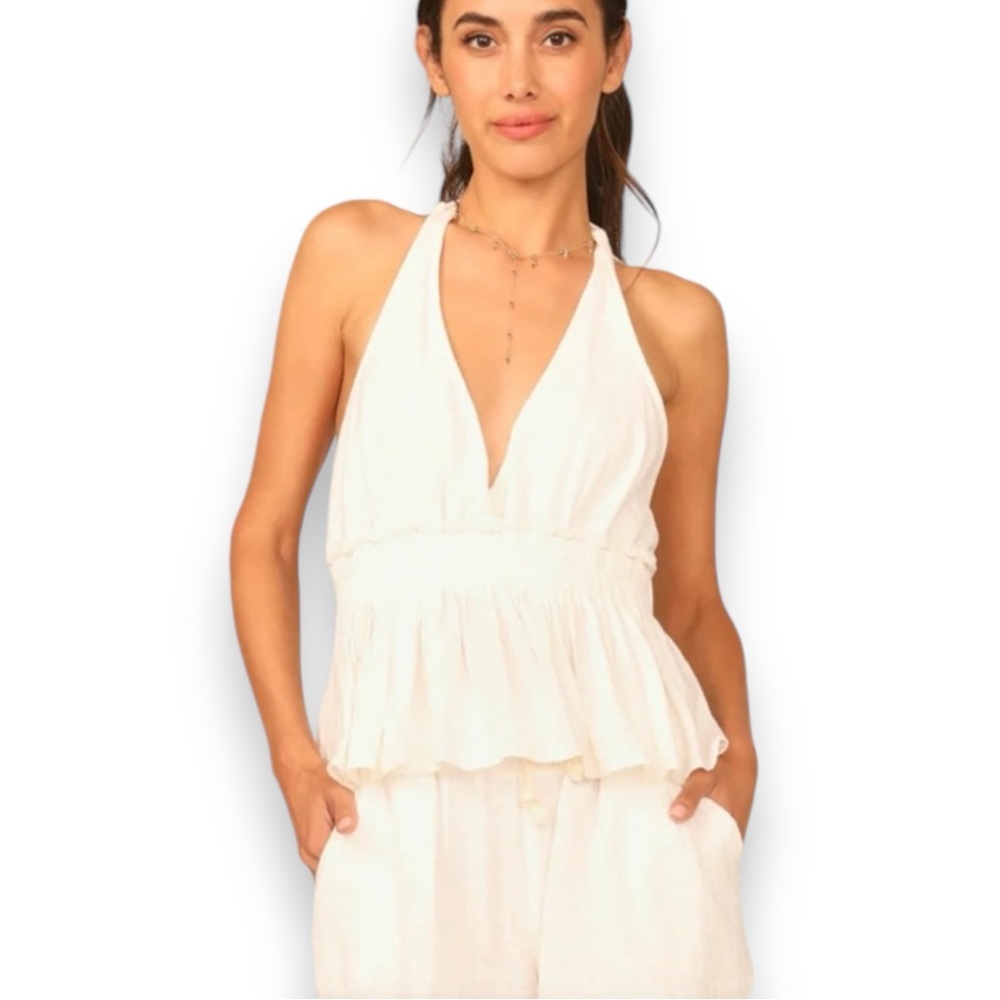Ocean Drive White Gauzy Halter Top